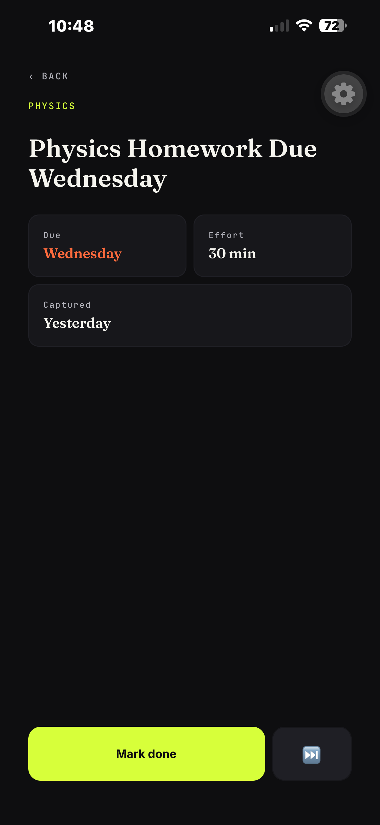 Krin task detail screen — mark done