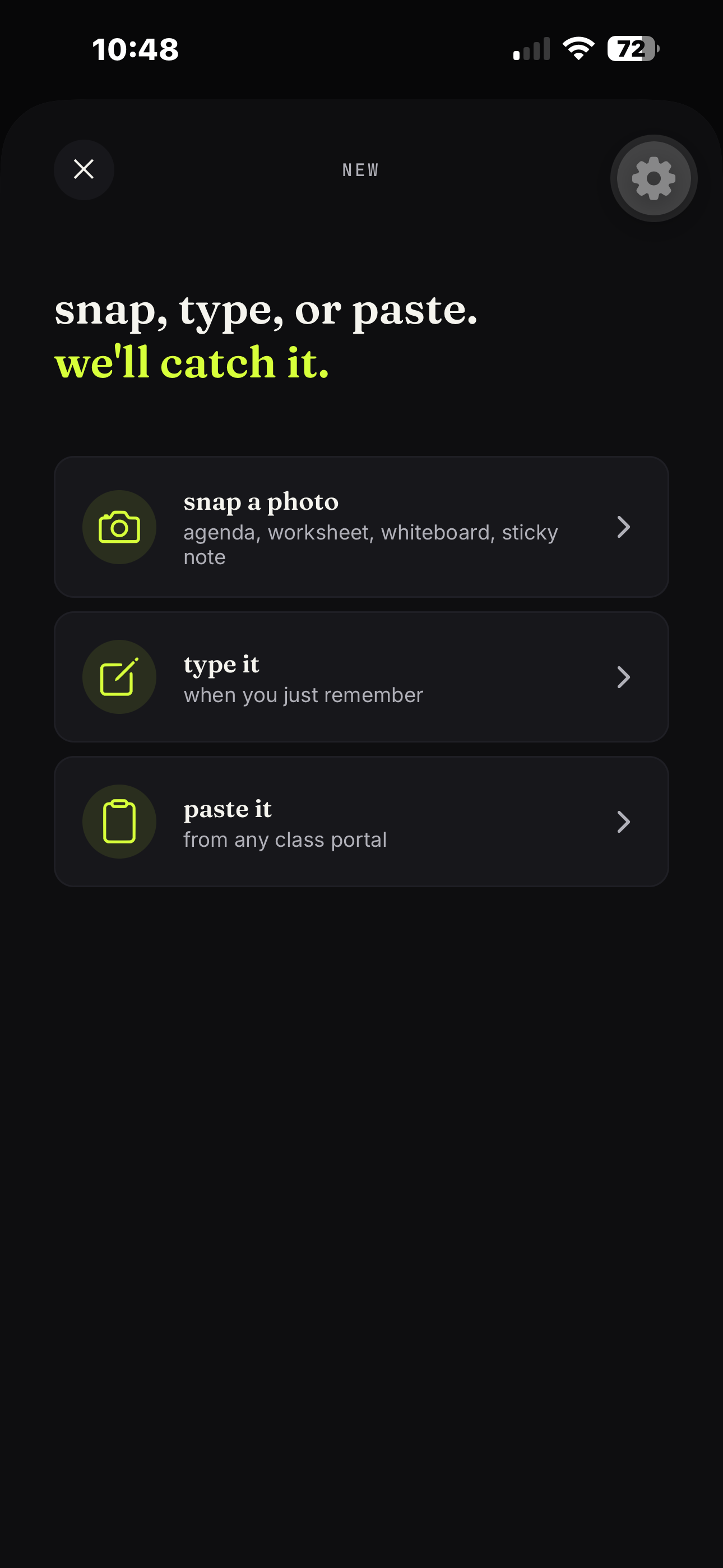 Krin capture screen — snap, type, or paste