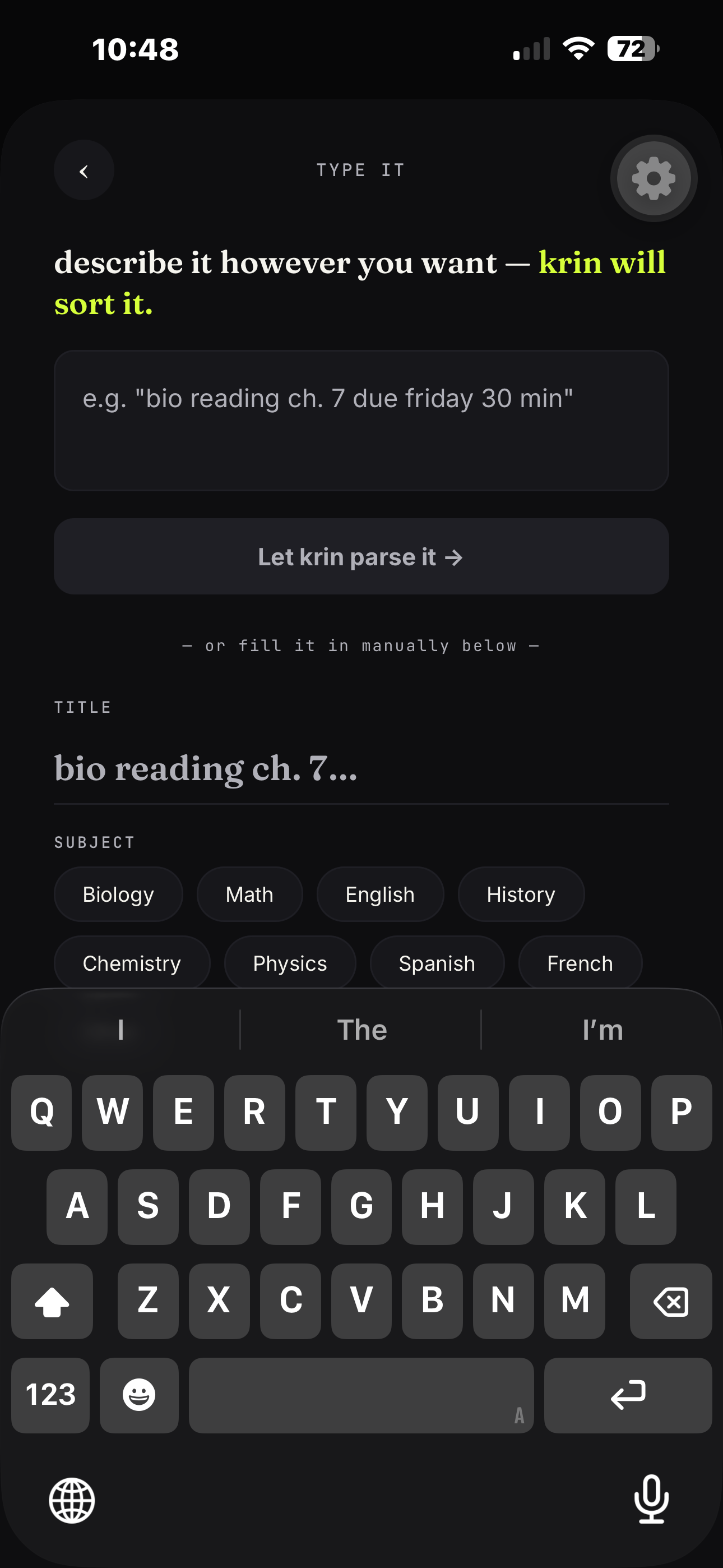 Krin type screen — krin will sort it